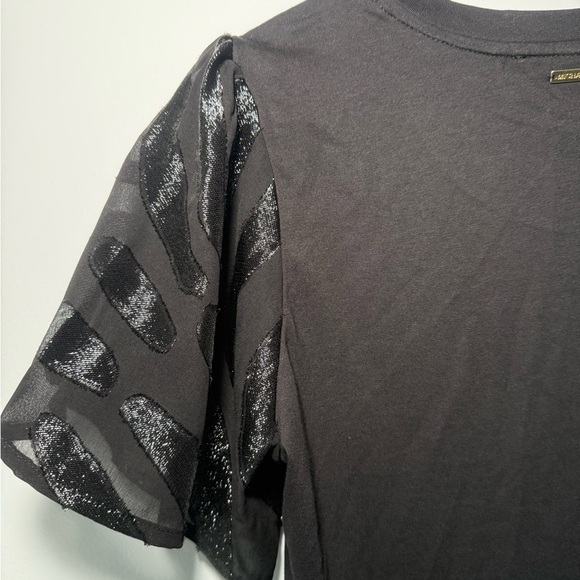 Michael Kors Black Boxy T-Shirt with Embellished Short Sleeves - Picture 8 of 8